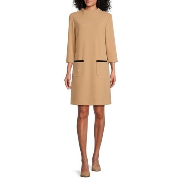Preston & York Vicky Camel Crepe Shift Dress - Size 16 Minimalist Old Money - Picture 10 of 10